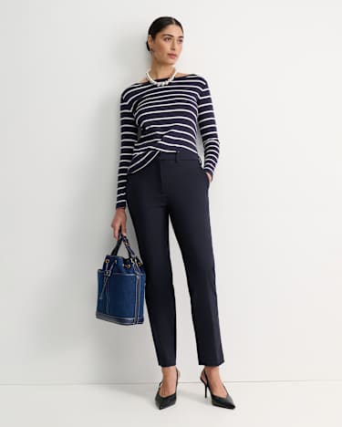 Heidi Long Sleeve Rib Tee in NAVY/WHITE
