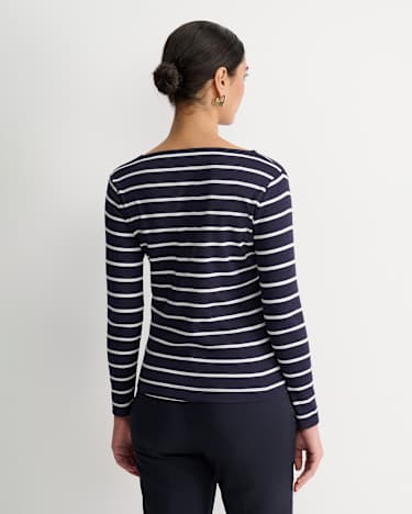 Heidi Long Sleeve Rib Tee in NAVY/WHITE