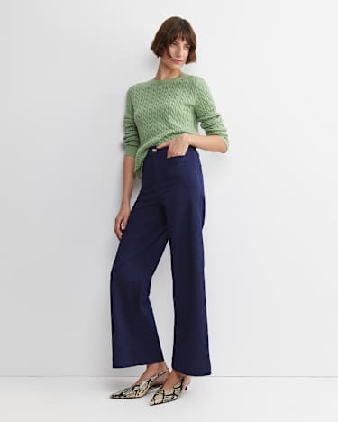 Merino Wool Baby Cable Sweater in PESTO