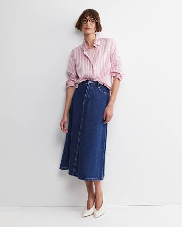 Hannah Stripe Cotton Silk Shirt in WHITE/PINK