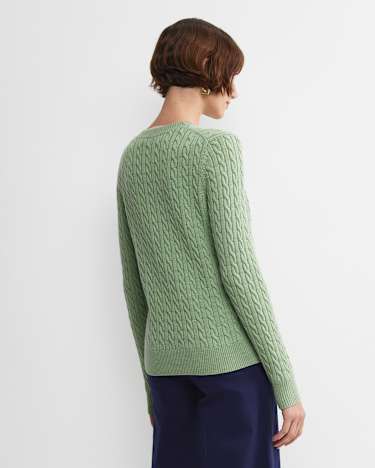 Merino Wool Baby Cable Sweater in PESTO