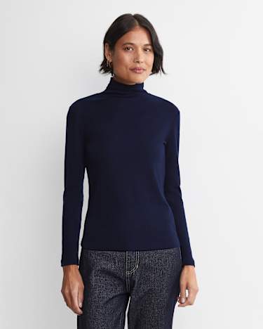 Gigi Babywool Mock Neck Top in NAVY