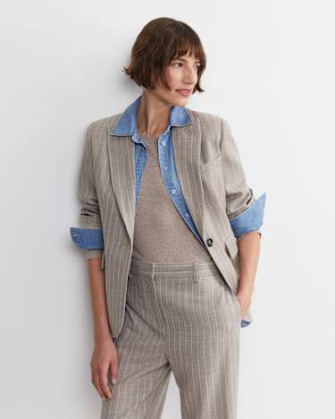 Kate Single Breasted Pinstripe Blazer in MINK