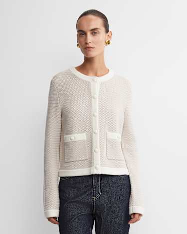 Joyce Merino Wool Cardigan in CHALK