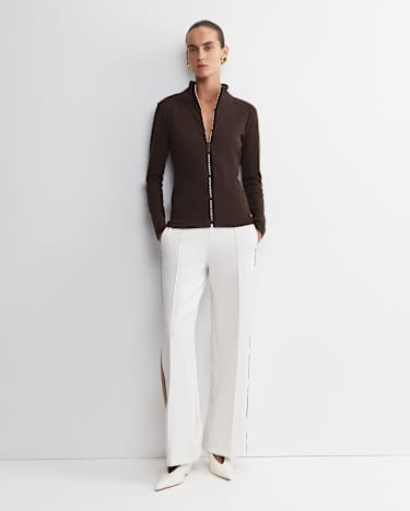 SC Zip Thru Funnel Neck Top in CHOCOLATE