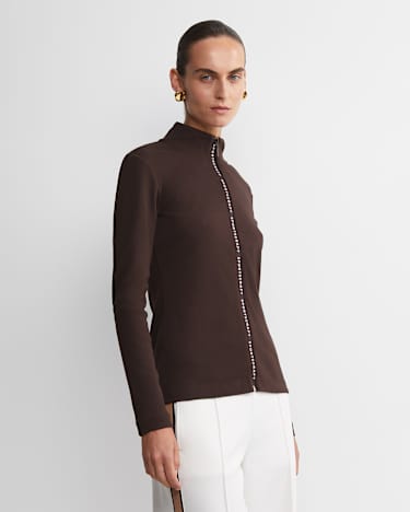 SC Zip Thru Funnel Neck Top in CHOCOLATE