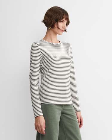 Stripe Lurex Long Sleeve Magic Tee in WHITE/KHAKI