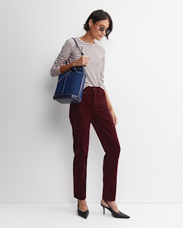 Stripe Lurex Long Sleeve Magic Tee in WINE