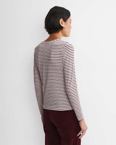 Stripe Lurex Long Sleeve Magic Tee in WINE