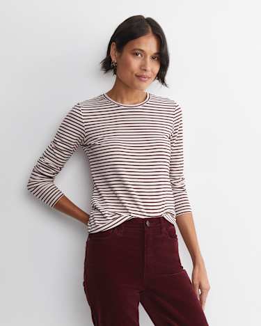 Stripe Lurex Long Sleeve Magic Tee in WINE