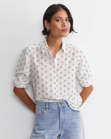 Alba Cotton Silk Shirt in IVORY/BLACK