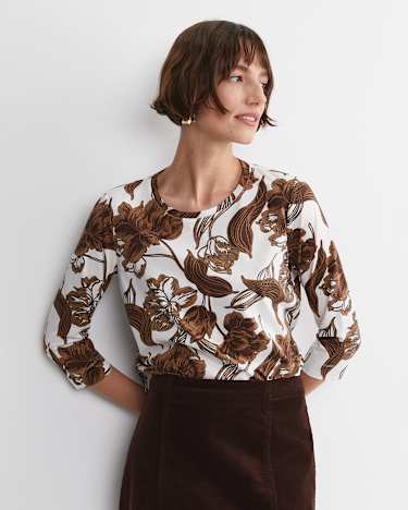Zinnia Mercerised Tee in IVORY/BROWN