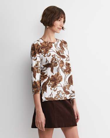 Zinnia Mercerised Tee in IVORY/BROWN