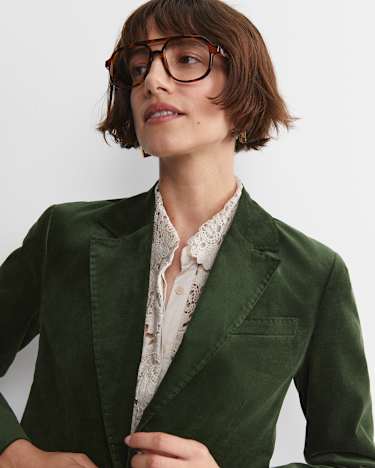 Valentina Single Breasted Velvet Blazer in SAGE