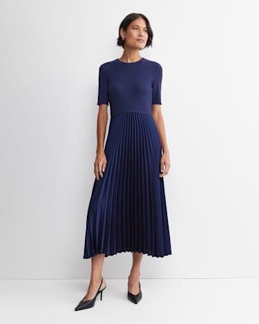 Mixed Media Midi Dress in MIDNIGHT