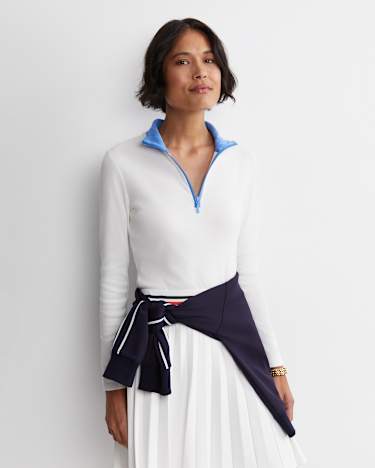 Lucy Zip Funnel Neck Top in IVORY/BLUE
