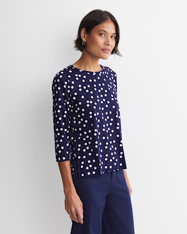 Polka Mercerised Tee in WHITE/NAVY