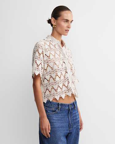 Ariana Lace Cropped Shirt in CHALK