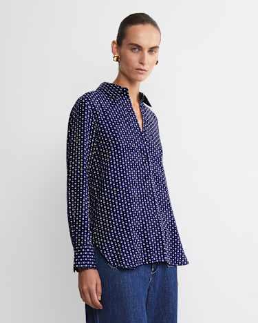 Geo Long Sleeve Shirt in NAVY/WHITE