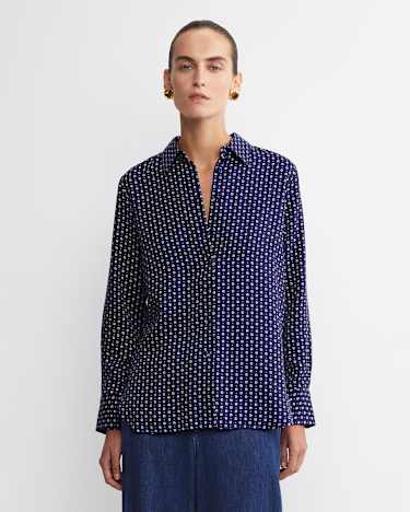 Geo Long Sleeve Shirt in NAVY/WHITE