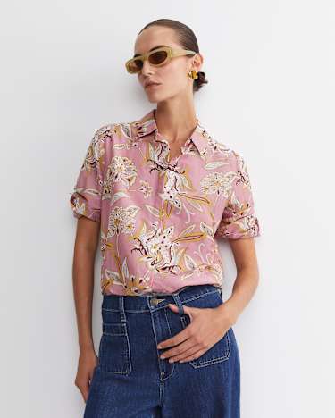 Sue Paisley Long Sleeve Cotton Silk Shirt in PINK MULTI
