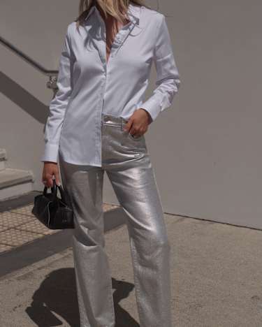 Bec Foiled Straight Leg Jean in SILVER