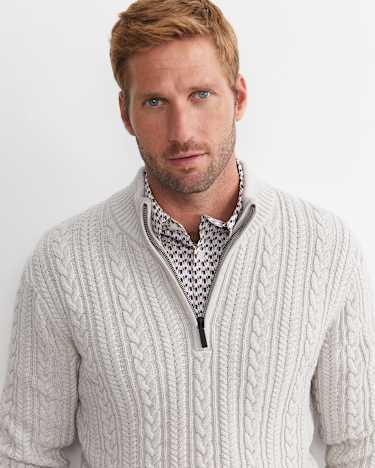 Joshua Cable Quarter Zip Knit in OATMEAL