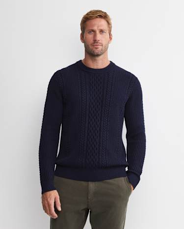 Joshua Cable Crew Knit in NAVY MELANGE