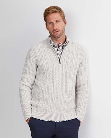 Joshua Cable Quarter Zip Knit in OATMEAL