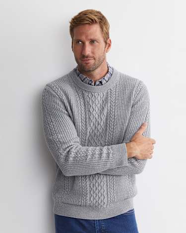 Joshua Cable Crew Knit in GREY MELANGE
