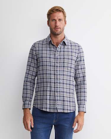 Cody Long Sleeve Check Shirt in BLUE/CHARCOAL