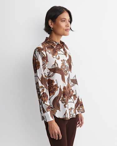 Zinnia Cotton Silk Shirt in IVORY/BROWN