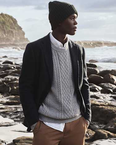 Joshua Cable Crew Knit in GREY MELANGE