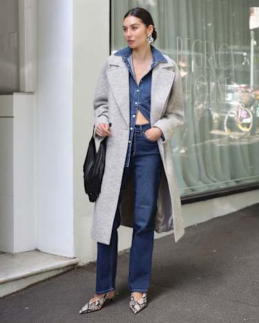 Chloe Wool Blend Boucle Coat in GREY