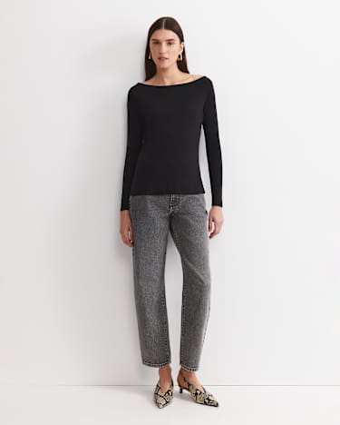 Heidi Long Sleeve Rib Tee in BLACK