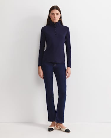 Lucy Snap Funnel Neck Top in NAVY