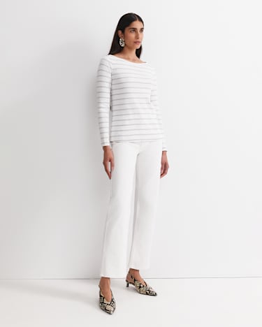 Heidi Long Sleeve Rib Tee in WHITE/GREY MELANGE
