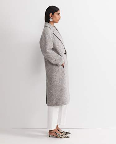 Chloe Wool Blend Boucle Coat in GREY