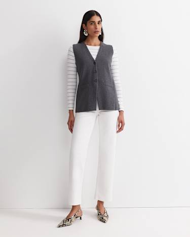 Cotton Cashmere Knit Vest in CHARCOAL