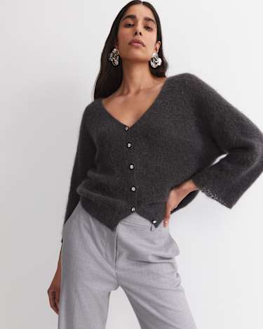 Tatiana Mohair Cropped Cardigan in CHARCOAL