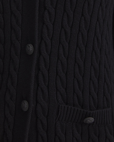Longline Merino Blend Cable Cardigan in BLACK