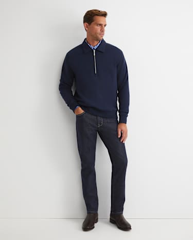 Collared Zip Sweat in NAVY