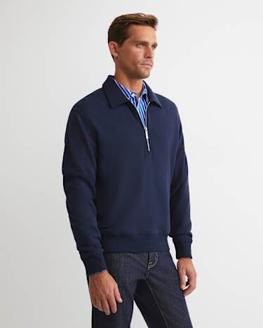 Collared Zip Sweat in NAVY
