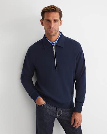 Collared Zip Sweat in NAVY