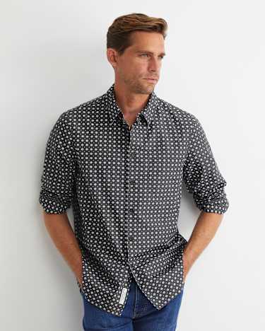 William Long Sleeve Print Shirt in KHAKI