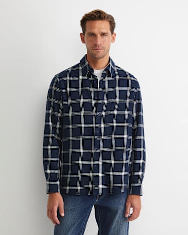 Davis Long Sleeve Check Shirt in NAVY