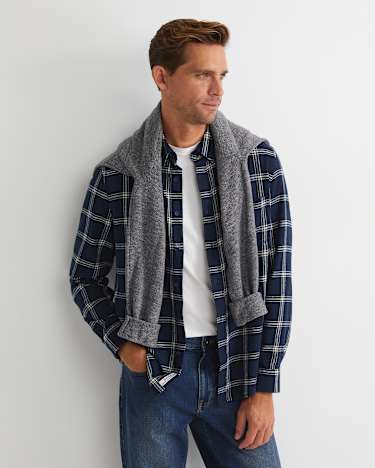 Davis Long Sleeve Check Shirt in NAVY