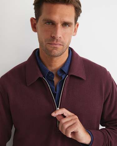 Collared Zip Sweat in BURGUNDY