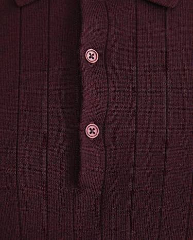 Angus Merino Long Sleeve Knit Polo in BURGUNDY
