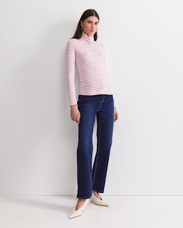 Lucy Snap Funnel Neck Top in WHITE/PINK